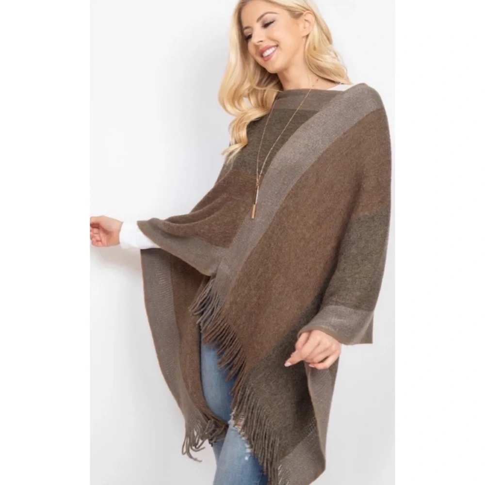 1 LEFT! Soft Fringe Women’s Fall Poncho - Picture 8 of 10